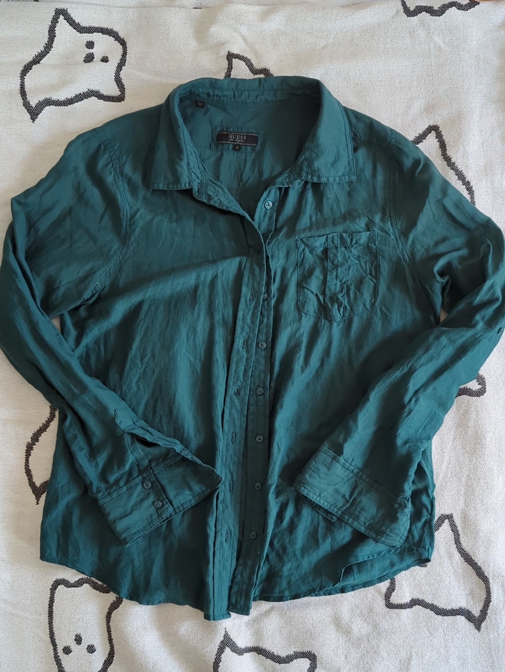 Guess Teal Cotton/Silk Blend Button-Down Shirt